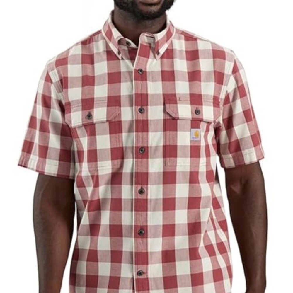 NEW‎ Carhartt Shirt Red Plaid Mens Medium Button Front Short Sleeve
